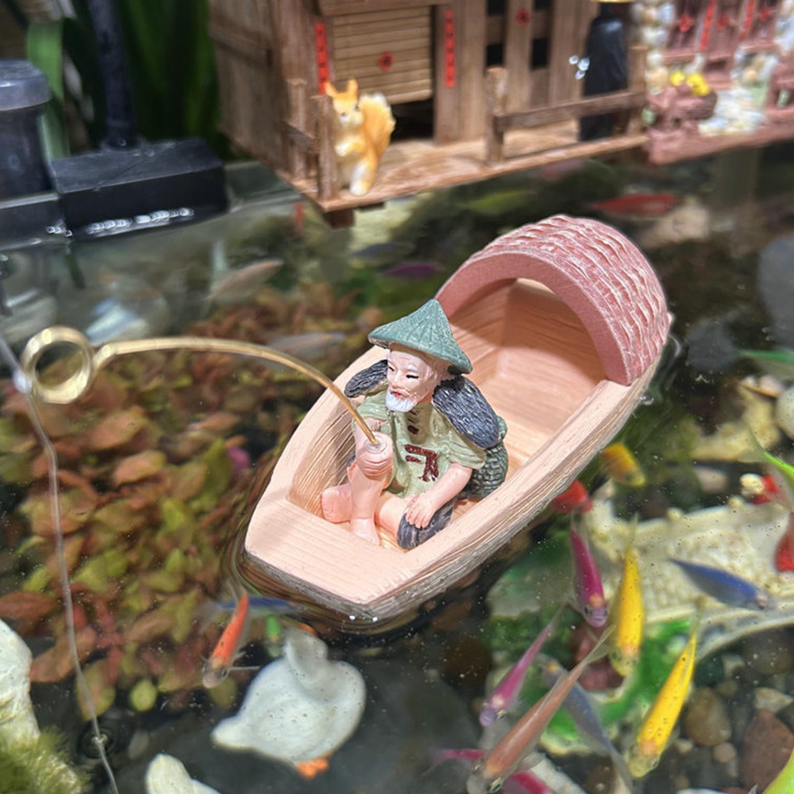 Aquarium Marina - 레진 플로팅 어부 보트 장식 미니