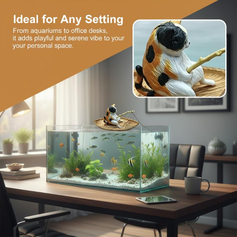 레진 고양이 낚시 보트 수족관 장식품, 어항 장식 및  - Aquarium Marina 리뷰 및 가격